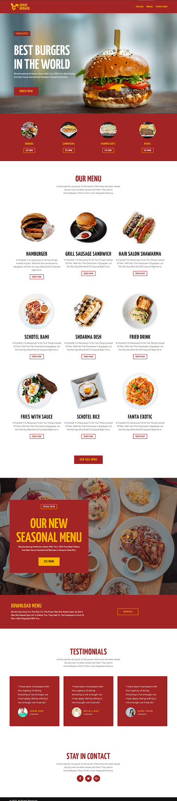 WordPress Website Design Burger Restaurant Website